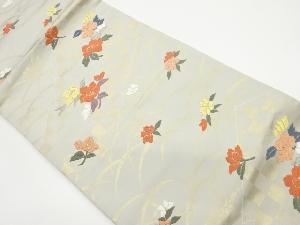 市松に芝草・花々模様織出し名古屋帯